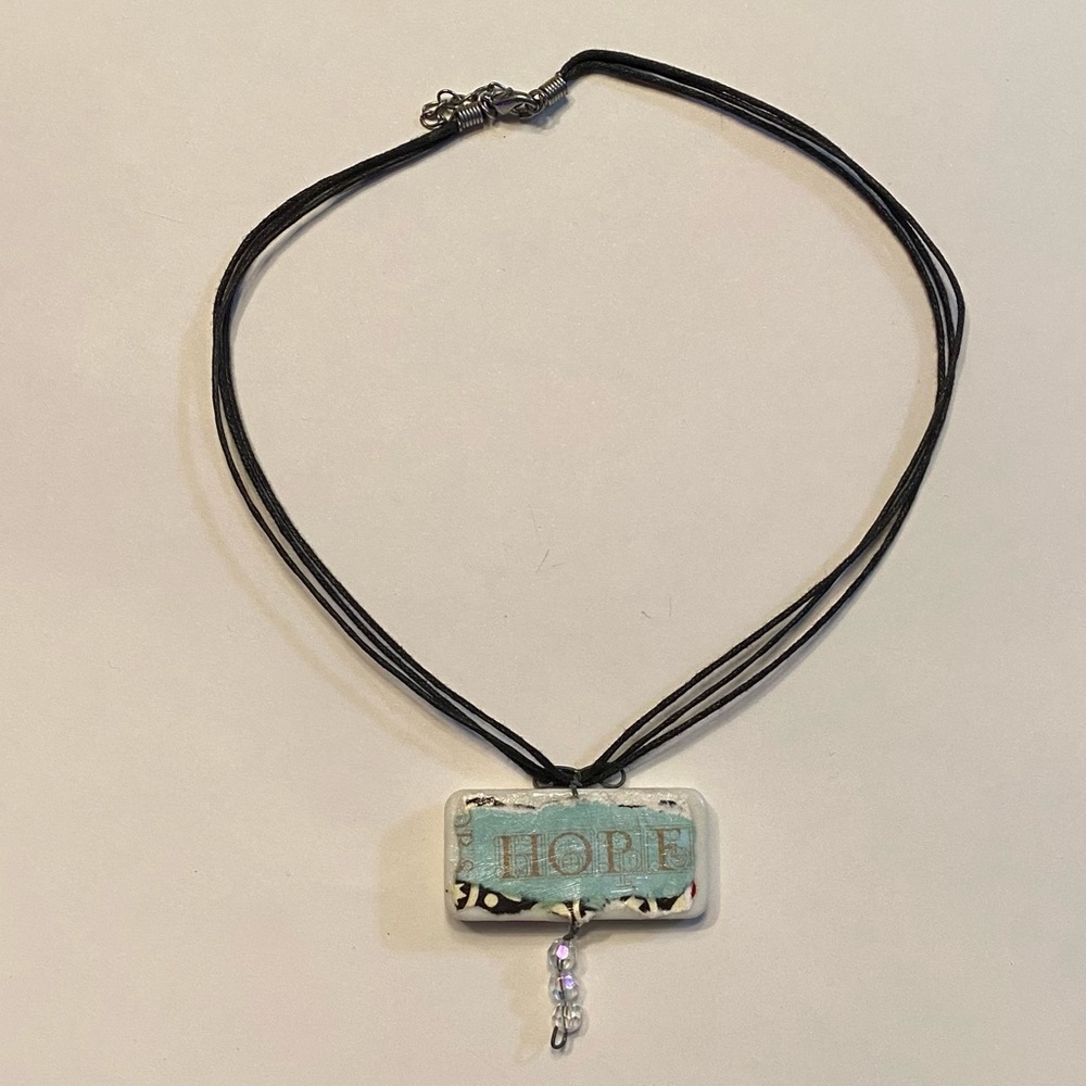 Vintage necklace, reversible, handmade with domino and scripture